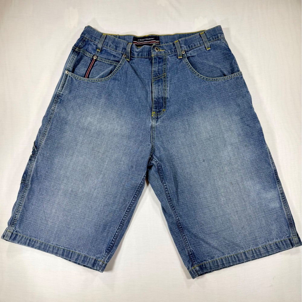 Vintage Phat Farm Baggy Denim Jorts Size 36 Y2K Distressed Carpenter Jean Shorts